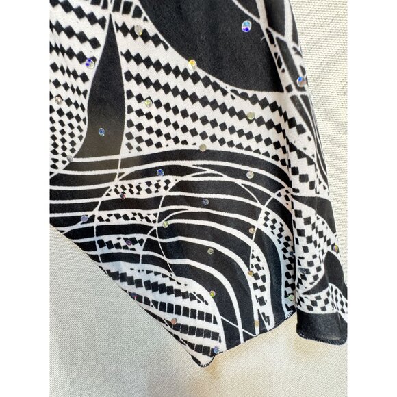 All Hours Womens 3/4 Sleeve Blouse Top Sze L Black White Abstract Rhinestone Y2K - Picture 6 of 11